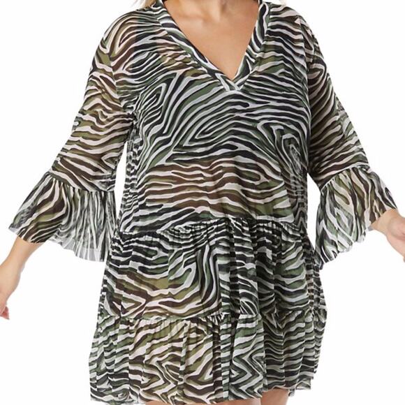 Coco Reef Enchant Zebra print Tiered Swim Dress cover up - L - Picture 1 of 11